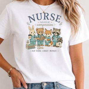 Nurse Fueled By Compassion T-Shirt — Cute Woodland Animal Medical Team Tee