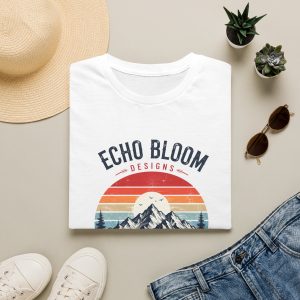 Vintage Mountain Sunset Echo Bloom graphic tee | Retro Nature T-Shirt